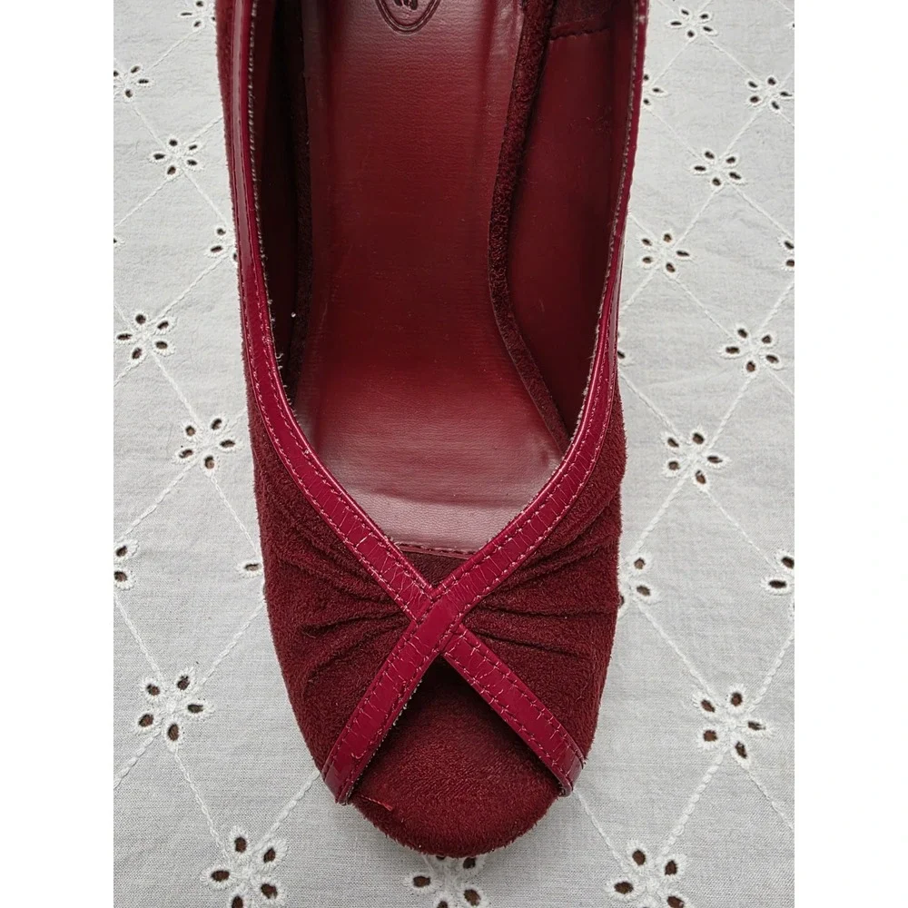 Max Rave Y2k Women's Red Peep Toe Platform Heels Leopard Print Block Size 7